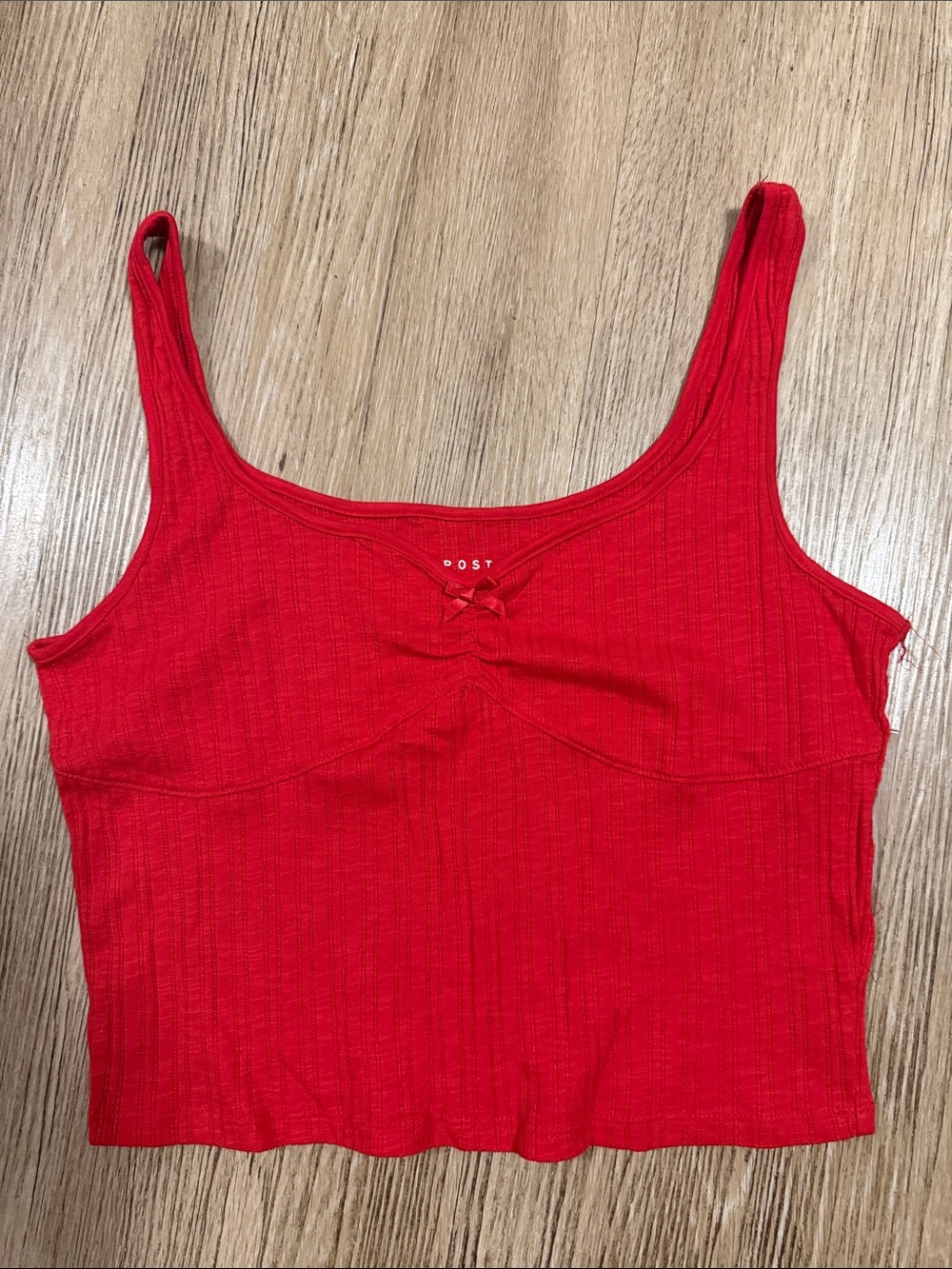 Aeropostale Red Ribbed Cropped Tank with Front Bow XL